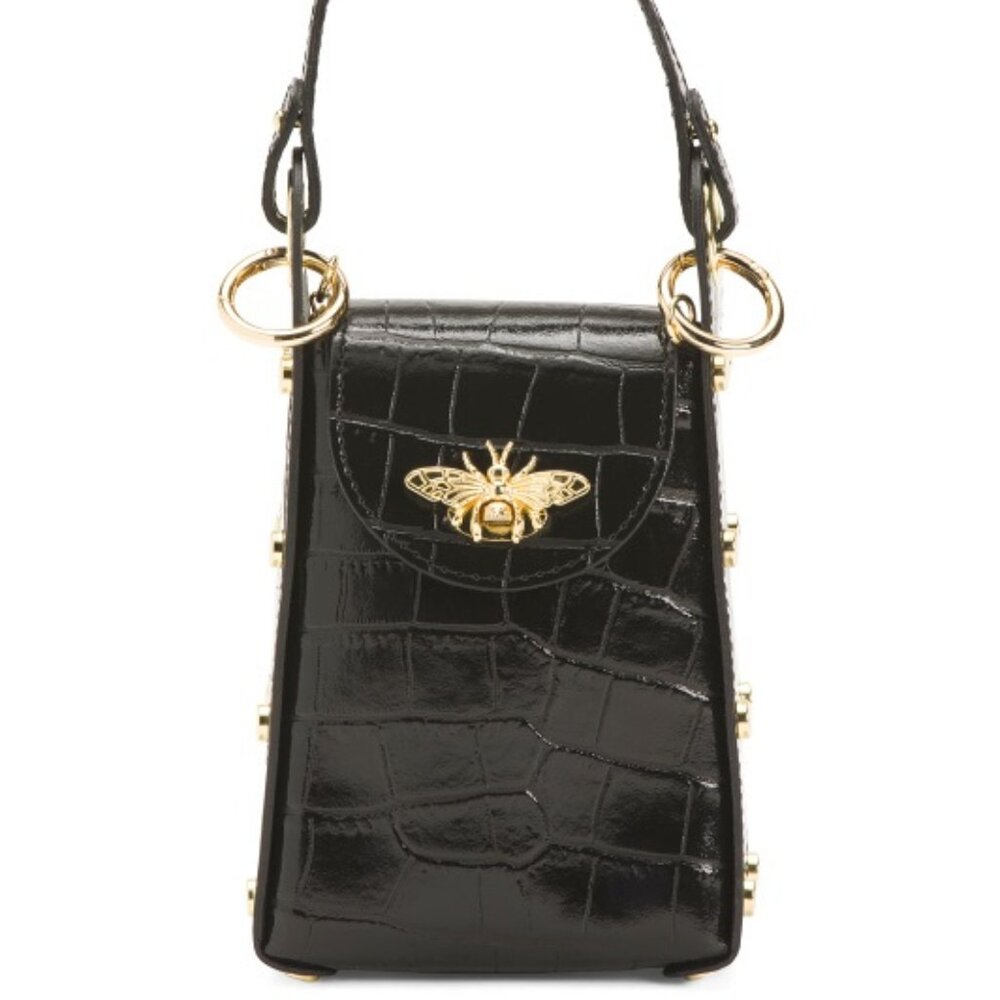 Persaman NEW YORK Made In Italy Leather Annette Bee Croco Crossbody